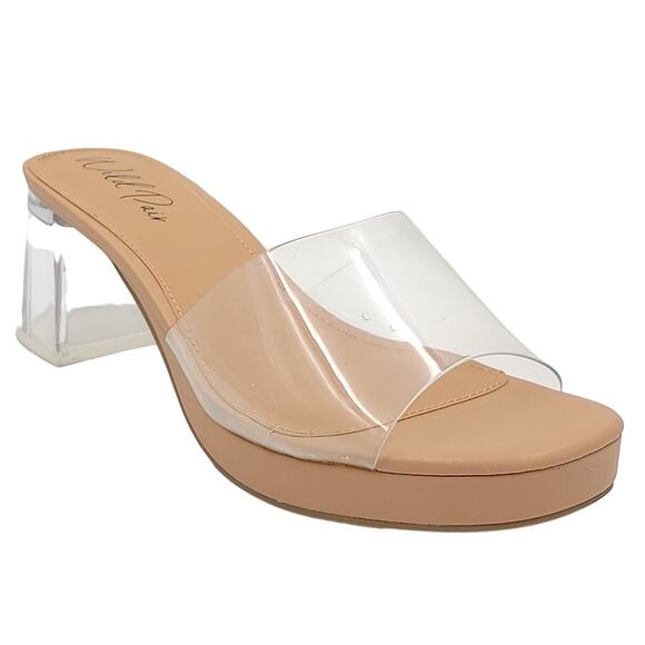 Wild Pair Women Orleens Block Heel Slide Sandals Size US 9.5M Clear Vinyl - Picture 1 of 6